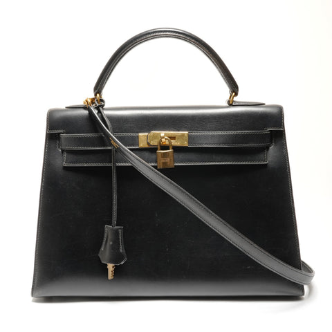 HERMES Kelly 32 Box Calf Handbag black WS27299