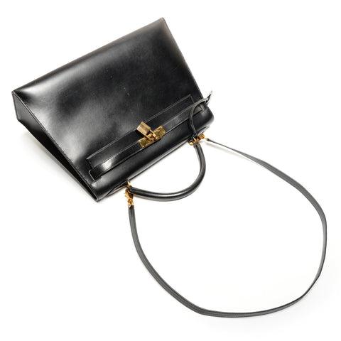 HERMES Kelly 32 Box Calf Handbag black WS27299