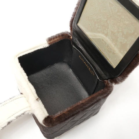 CHANEL No. 3 1994-1999 Harako Vanity Bag with Cow Print Handbag Brown WS27300