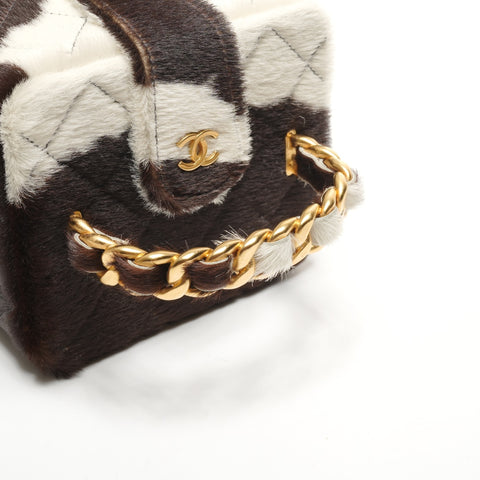 CHANEL No. 3 1994-1999 Harako Vanity Bag with Cow Print Handbag Brown WS27300