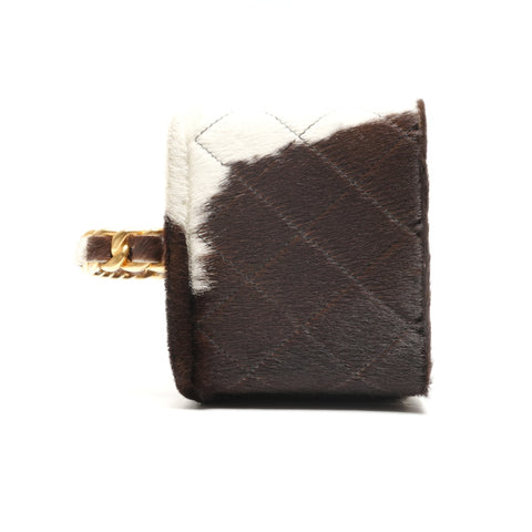 CHANEL No. 3 1994-1999 Harako Vanity Bag with Cow Print Handbag Brown WS27300