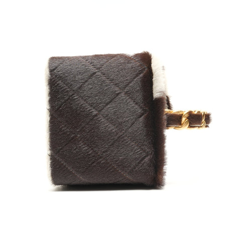 CHANEL No. 3 1994-1999 Harako Vanity Bag with Cow Print Handbag Brown WS27300