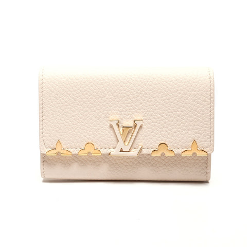 LOUIS VUITTON Taurillon Clemence Portefeuille Capucines Compact Tri-fold wallet Ivory WS27305