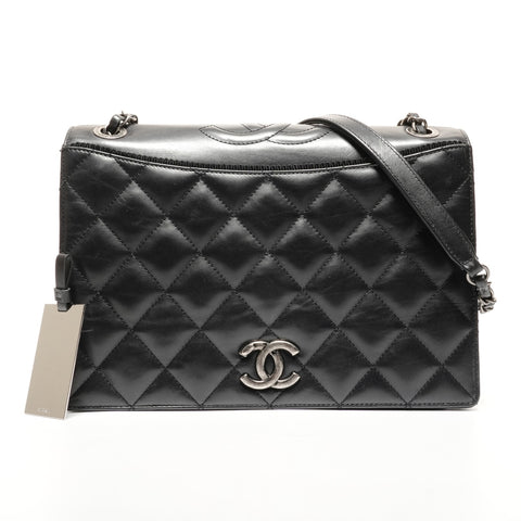 CHANEL No. 21 2015-2016 Matelasse Deca COCO Mark Gunmetal Shoulder Bag black WS27308