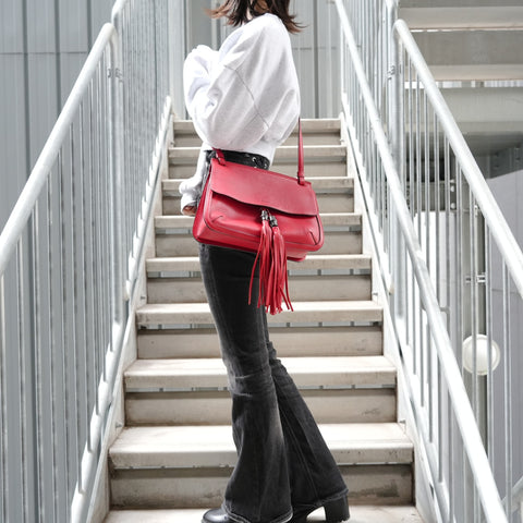 GUCCI Bamboo Daily Fringe Shoulder Bag Red WS27310