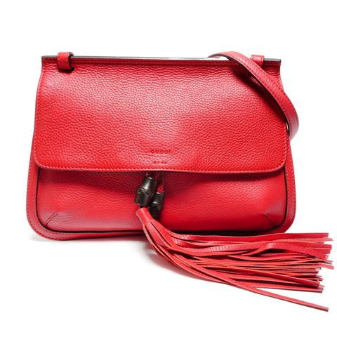 GUCCI Bamboo Daily Fringe Shoulder Bag Red WS27310