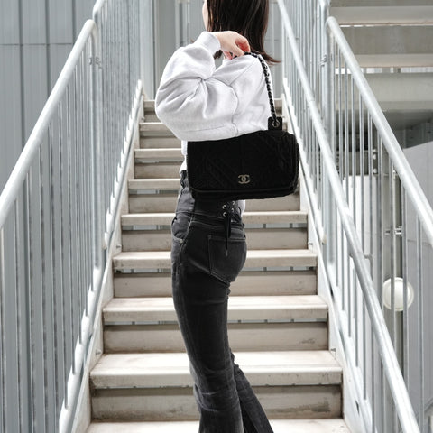 CHANEL Nr. 9 2004-2005 Knit COCO Mark Umhängetasche schwarz WS27312