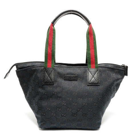 GUCCI GG Canvas Sherry Line Tote Bag Handbag black WS27313