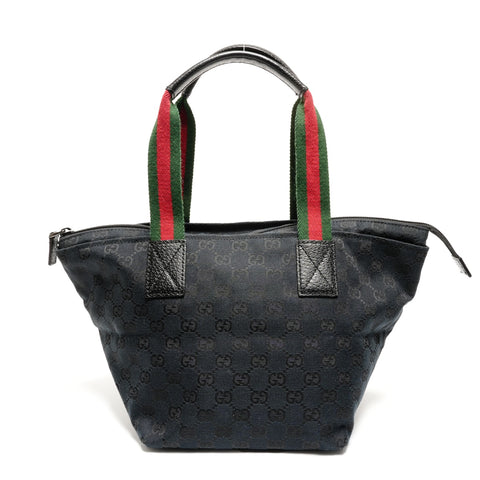 GUCCI GG Canvas Sherry Line Tote Bag Handbag black WS27313