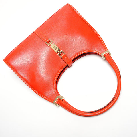 GUCCI Jackie Leather One-Shoulder Bag Handbag Orange WS27316