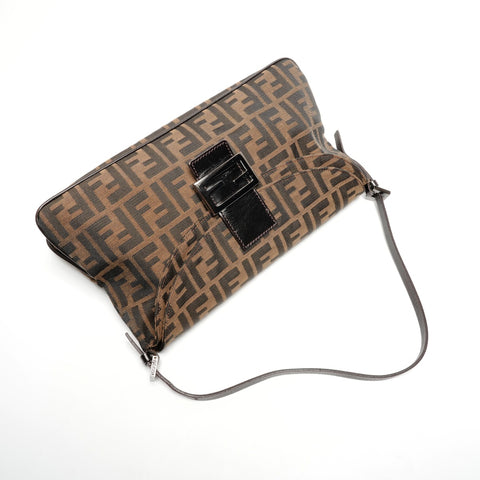 FENDI Zucca Mamma Baguette Canvas Shoulder Bag Brown WS27321