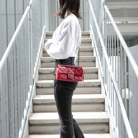 CHANEL No. 19 2014 Matelasse ChainShoulder Gunmetal Shoulder Bag Red WS27324