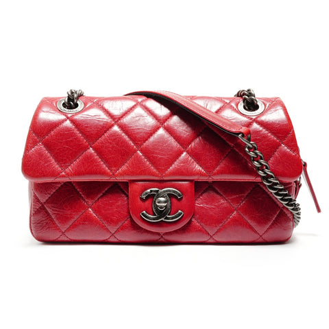 CHANEL No. 19 2014 Matelasse ChainShoulder Gunmetal Shoulder Bag Red WS27324
