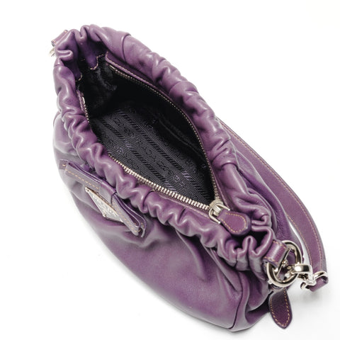 PRADA Leather Triangle Logo Ribbon Shoulder Bag purple WS27325