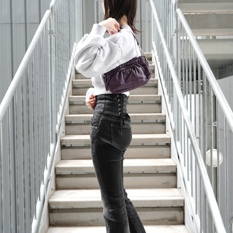 PRADA Leather Triangle Logo Ribbon Shoulder Bag purple WS27325