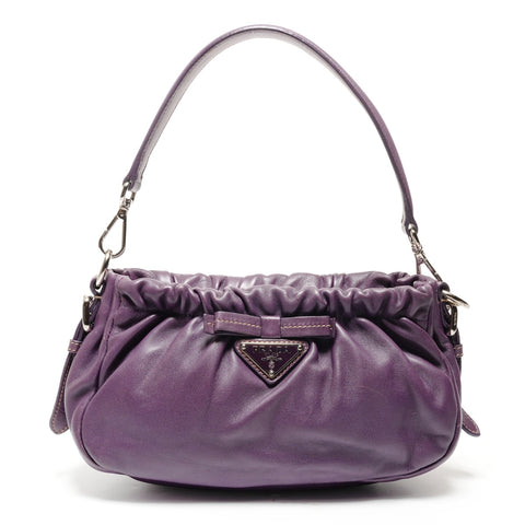 PRADA Leather Triangle Logo Ribbon Shoulder Bag purple WS27325
