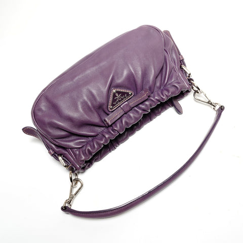 PRADA Leather Triangle Logo Ribbon Shoulder Bag purple WS27325