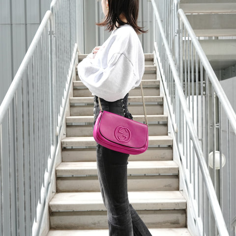 GUCCI Soho G-Stitch Fringe Shoulder Bag pink WS27326