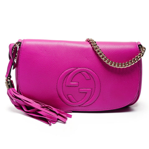 GUCCI Soho G-Stitch Fringe Shoulder Bag pink WS27326