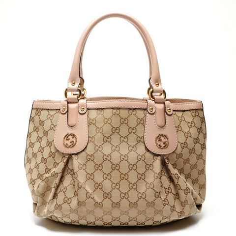 GUCCI GG canvas with interlocking G and scarlet studs Handbag beige WS27329