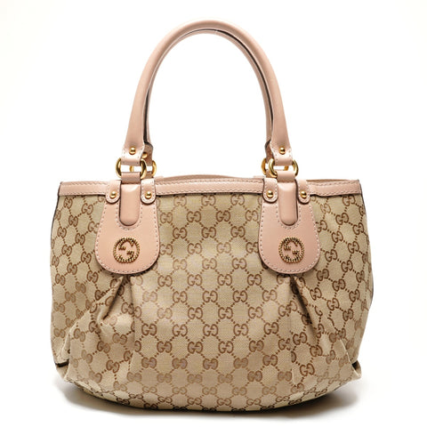 GUCCI GG canvas with interlocking G and scarlet studs Handbag beige WS27329