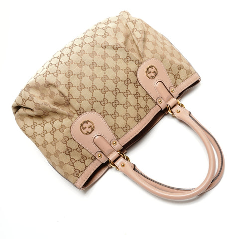GUCCI GG canvas with interlocking G and scarlet studs Handbag beige WS27329
