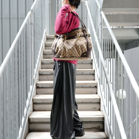 GUCCI GG Canvas Horsebit Tote Bag with One Belt Shoulder Bag beige WS27341