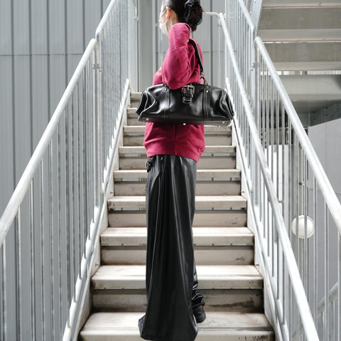 Christian Dior Leather Gaucho Bowling Bag Boston bag black WS27343