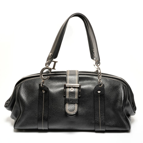 Christian Dior Leather Gaucho Bowling Bag Boston bag black WS27343
