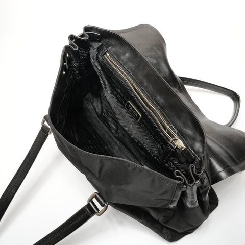 PRADA Nylon Leather Baguette One Belt Shoulder Bag black WS27344