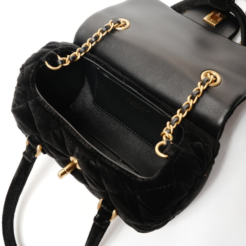 CHANEL 2022-2025 Velour Mini Boston Bag (2-Wege) Umhängetasche schwarz WS27357