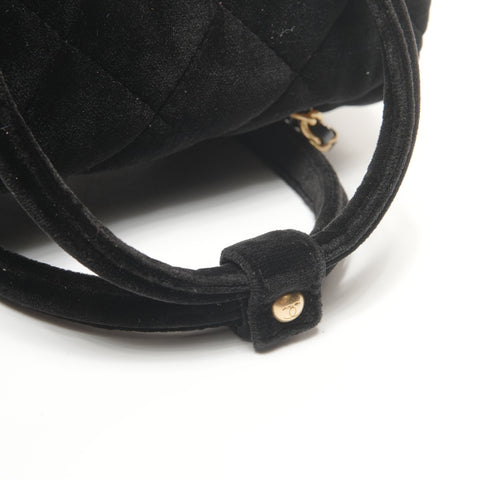 CHANEL 2022-2025 Velour Mini Boston Bag (2-Wege) Umhängetasche schwarz WS27357