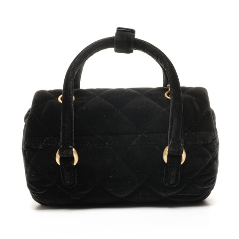 CHANEL 2022-2025 Velour Mini Boston Bag (2-Wege) Umhängetasche schwarz WS27357