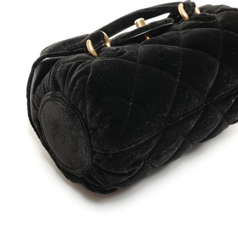 CHANEL 2022-2025 Velour Mini Boston Bag (2-Wege) Umhängetasche schwarz WS27357