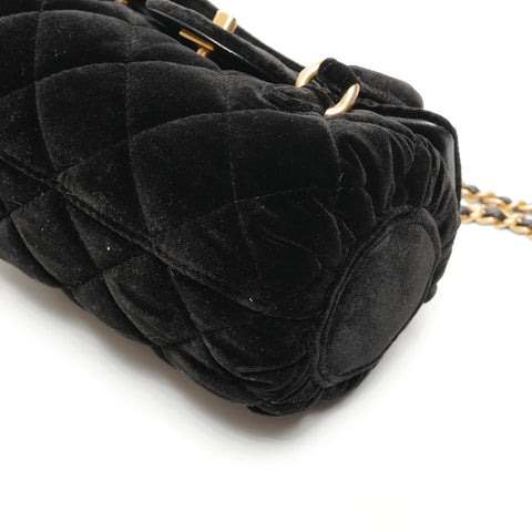 CHANEL 2022-2025 Velour Mini Boston Bag (2-Wege) Umhängetasche schwarz WS27357