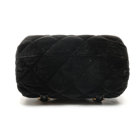 CHANEL 2022-2025 Velour Mini Boston Bag (2-Wege) Umhängetasche schwarz WS27357