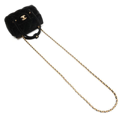 CHANEL 2022-2025 Velour Mini Boston Bag (2-Wege) Umhängetasche schwarz WS27357