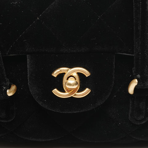 CHANEL 2022-2025 Velour Mini Boston Bag (2-Wege) Umhängetasche schwarz WS27357