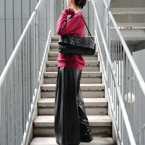 CHANEL One Belt Leather Chain Flap 13 Series 2009-2010 Shoulder Bag black WS27358