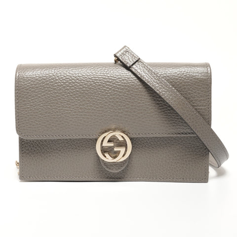 GUCCI Interlocking Chain Wallet Leather 615523 Shoulder Bag gray WS27362