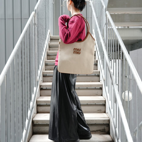 Miu Miu Canvas Hobo Regular Shoulder Bag beige WS27370