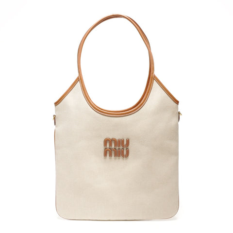 Miu Miu Canvas Hobo Regular Shoulder Bag beige WS27370