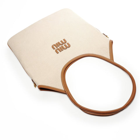 Miu Miu Canvas Hobo Regular Shoulder Bag beige WS27370