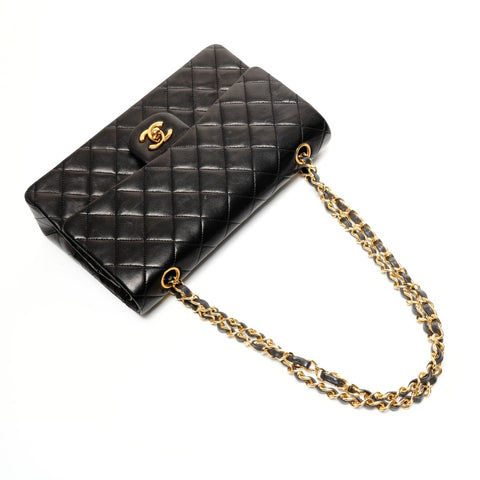 CHANEL Double Flap Matelasse 25 Lambskin Chain No. 1 1989-1991 Shoulder Bag black WS27374