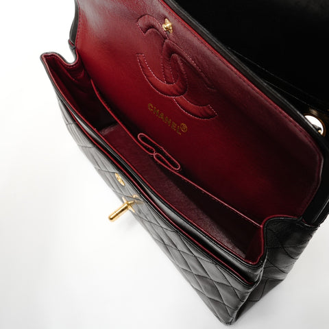 CHANEL Double Flap Matelasse 25 Lambskin Chain No. 1 1989-1991 Shoulder Bag black WS27374