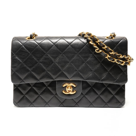 CHANEL Double Flap Matelasse 25 Lambskin Chain No. 1 1989-1991 Shoulder Bag black WS27374