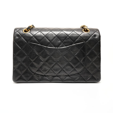 CHANEL Double Flap Matelasse 25 Lambskin Chain No. 1 1989-1991 Shoulder Bag black WS27374