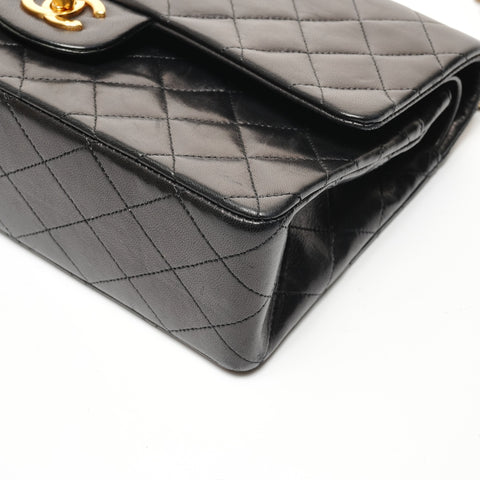 CHANEL Double Flap Matelasse 25 Lambskin Chain No. 1 1989-1991 Shoulder Bag black WS27374