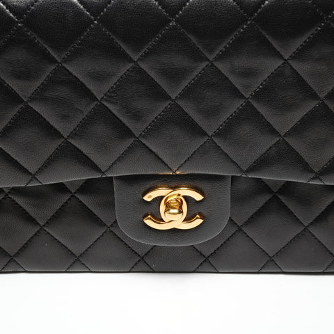 CHANEL Double Flap Matelasse 25 Lambskin Chain No. 1 1989-1991 Shoulder Bag black WS27374