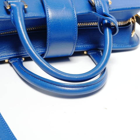 YVES SAINT LAURENT Leather 2-way Baby Cabas Tote Shoulder Bag blue WS27376